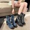 Stylish Patchwork Cowboy Boots  New Women's Fall Square Head Chunky Heel Comfort Boots Women  Shoes High  Thigh High Boots
