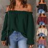 Cross-border Chiffon Off-the-Shoulder Blouse: Women's Spring/Fall European Solid Color Pullover Top