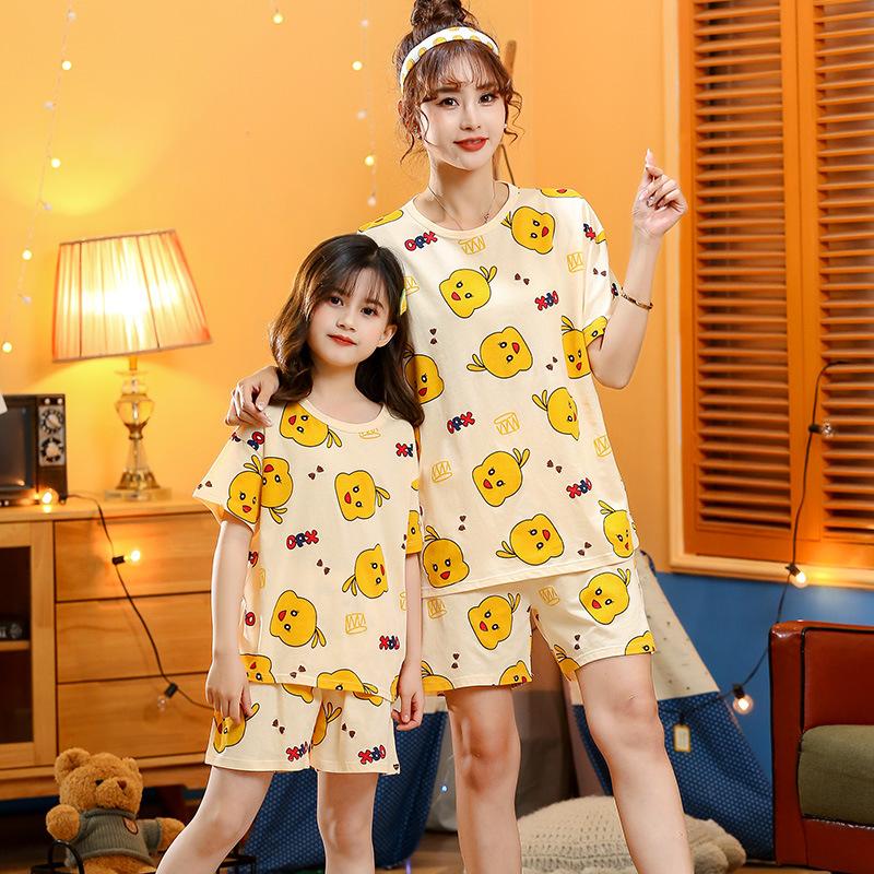 Children's Pajamas Pure Cotton Summer Girls Short Sleeve Set Parent-child Summer Cartoon Cute Home Wear