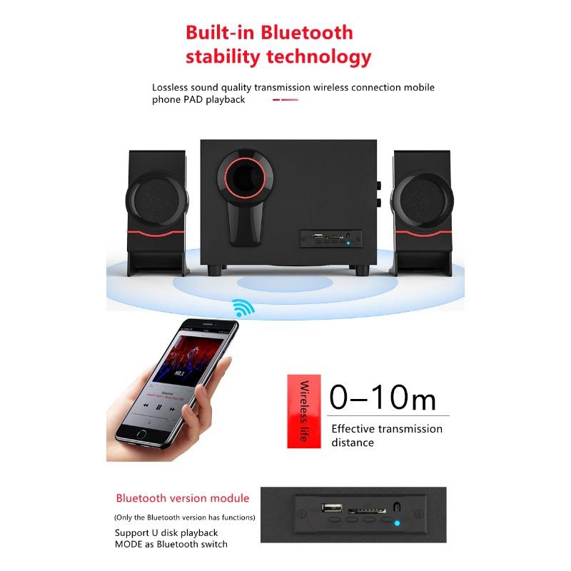 2.1 Мультимедийная Bluetooth Аудиосистема Домашний Кинотеатр Объемный Звук Компьютер Активная Комбинация Деревянный Динамик AUX USB Кабель После Телевизора ПК