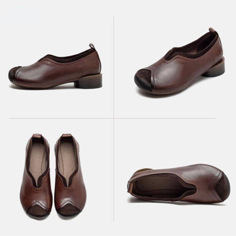 Johnature Женские туфли-лодочки из натуральной кожи, удобные туфли ручной работы с круглым носком на мягкой подошве в стиле ретро, ​​удобные туфли без шнуровки на низком каблуке