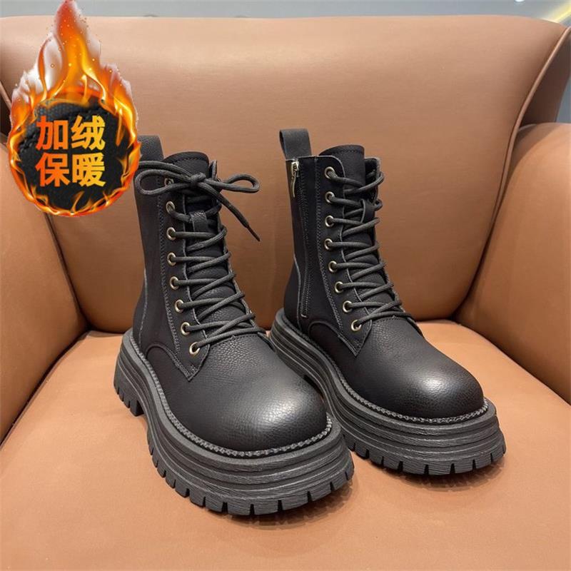 Ретро ботинки Мартин на толстой подошве для женщин 2025 осень и зима новинка в британском стиле на плоской подошве универсальные бархатные утолщенные ботильоны-локомотивы