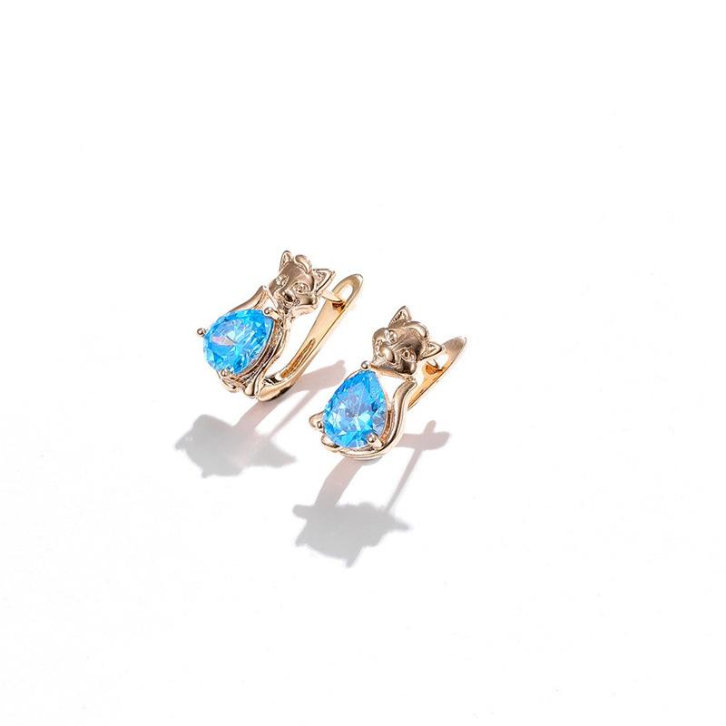 Champagne Gold Female Stud Earrings Personality Creative Cat Ear Clips Water Drop Earrings Ear Buckles