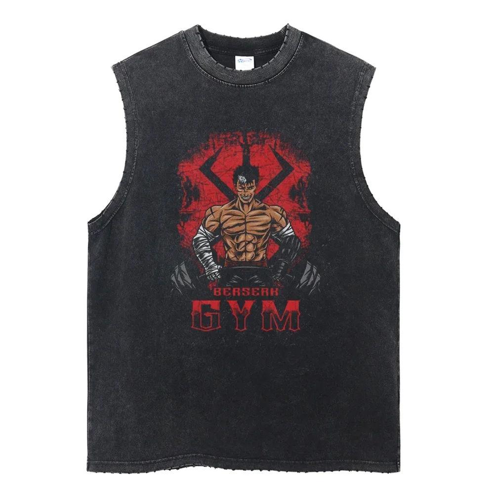 Жилет Berserk Anime Print Vest, летний хлопковый жилет, мужская стираная ретро-футболка без рукавов