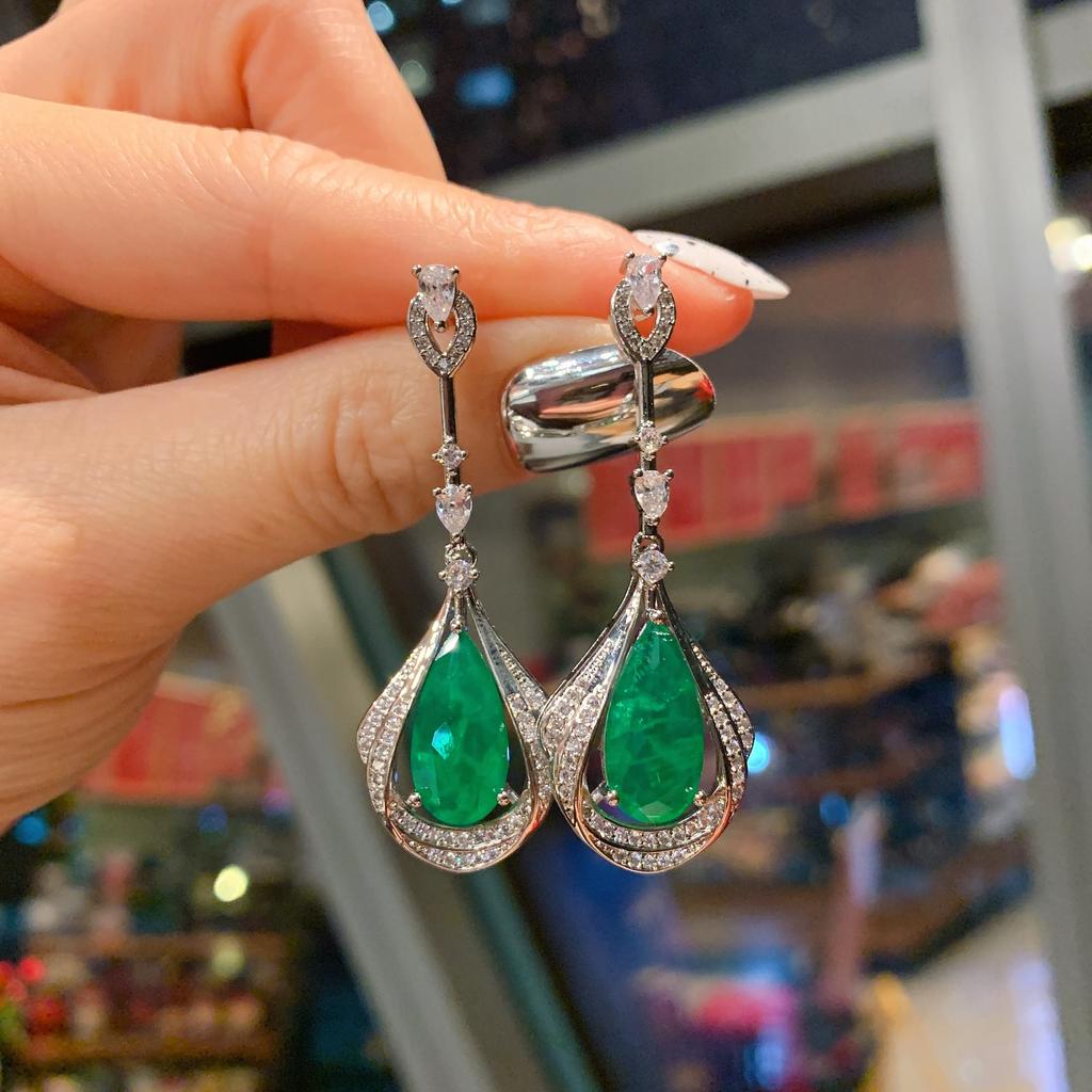 Paraiba Earrings, Emerald Red Corundum Earrings Fashion Earrings