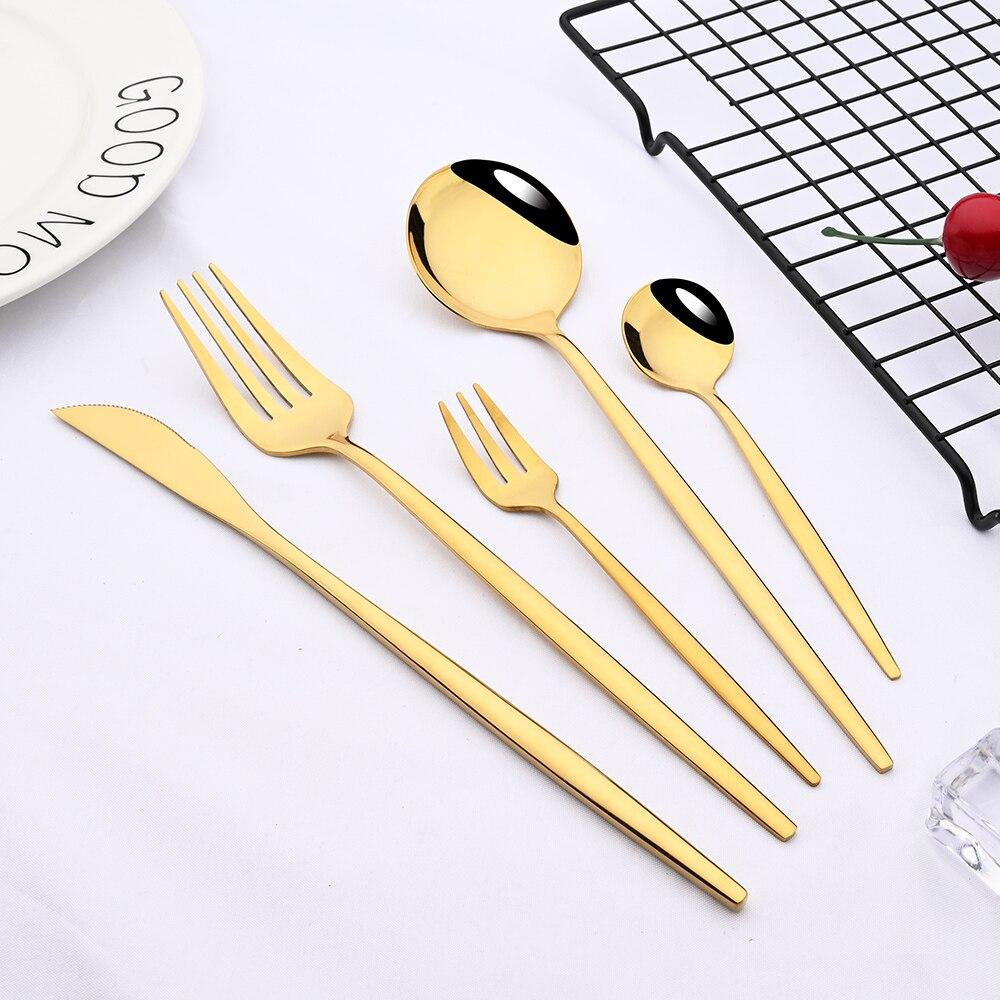 30pcs Gold Dinnerware Set Stainless Steel Dinner Knife Fork Coffee Spoon Teaspoon Flatware Dishwasher Safe Kitchen Tableware Set
