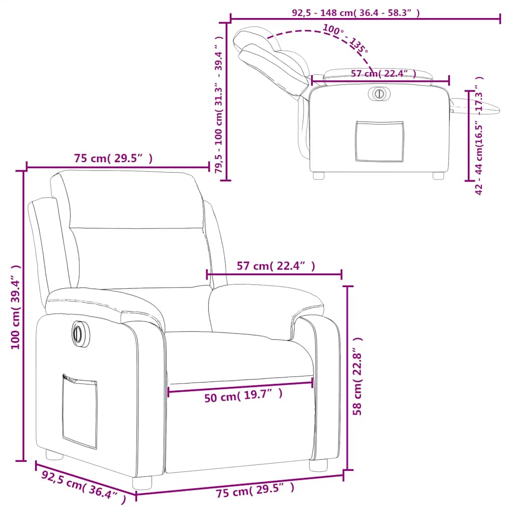 Electric Recliner Chair Cream Velvet