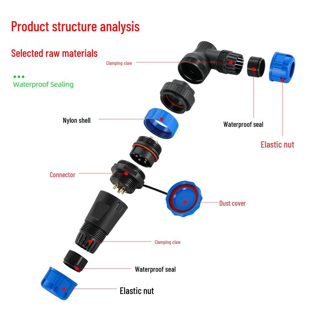 Right-Angle Waterproof Aviation Plug & Socket Connector (SD28, Male & Female, Butt Welding, Nut Type)