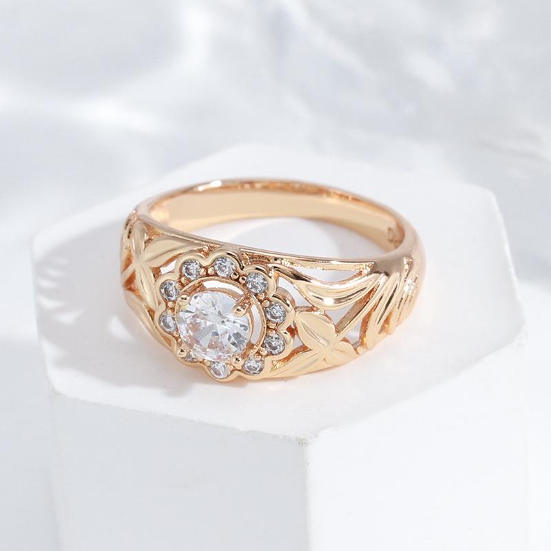 Элегантные кольца с цирконом с цветочным узором для женщин, винтажные ювелирные изделия цвета розового золота