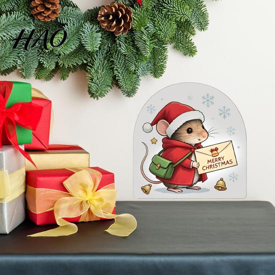 Waterproof PVC Winter Wall Art Christmas Mouse Sticker, Hole Decal, Peel Creative Holiday Gift for Friends And Stick Decor Home Party Festive