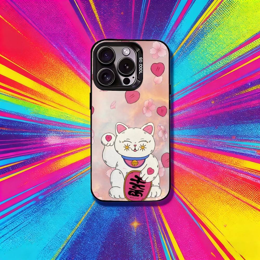 Cute Lucky Maneki Neko Cat Phone Case For IPhone 16 17 15 14 12 13 Pro Max Black Color Shockproof Cover