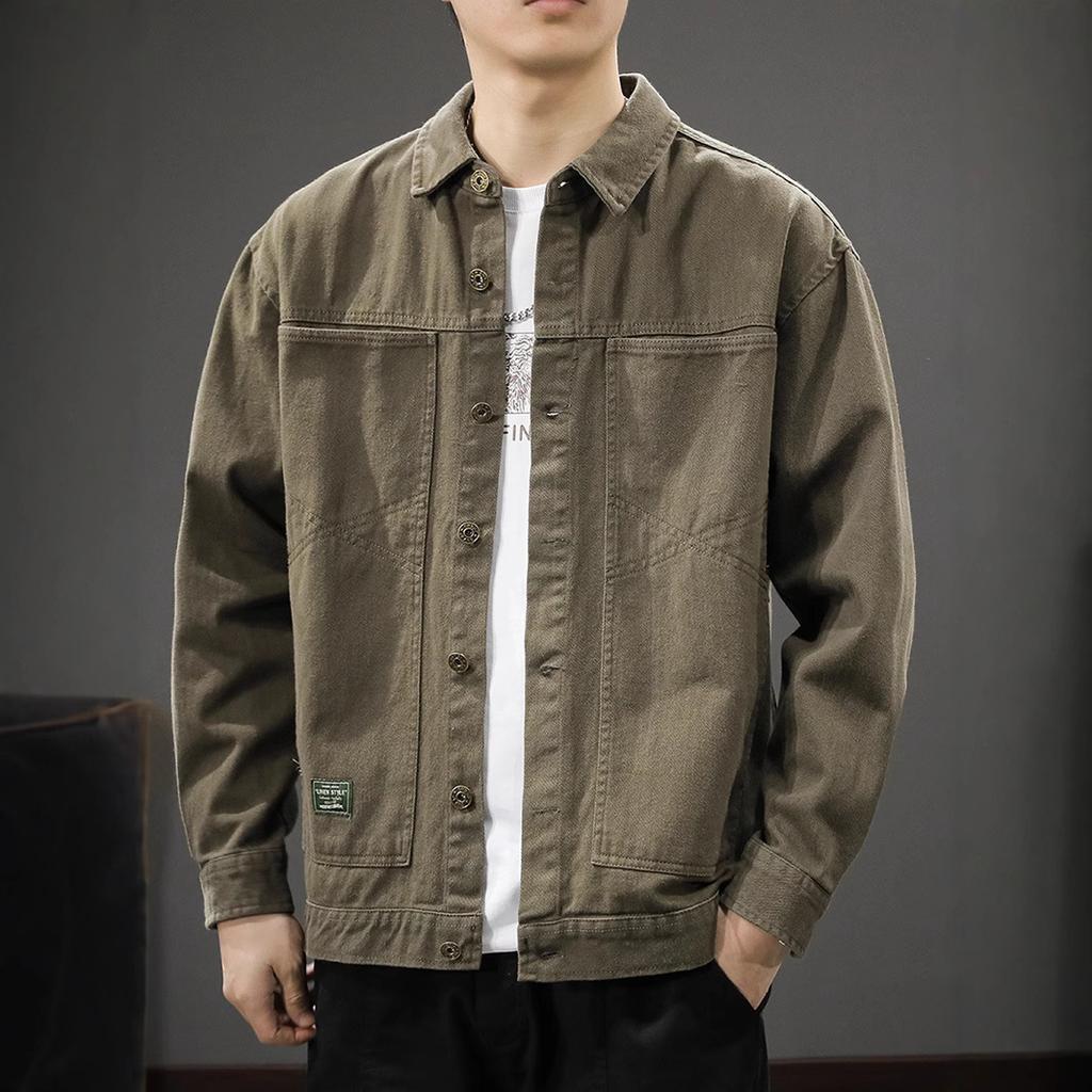 Top Cotton Tooling Jacket Men'S Loose Large Size Casual Lapel Shirt Jacket Tide