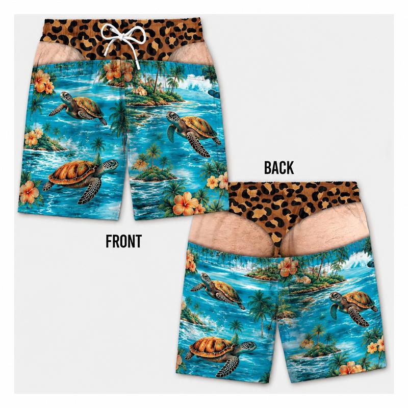 Fun Fake Hip Pattern 3D Print Men Hawaiian Beach Shorts Tropical Funny Party Beach Shorts Summer Quick Dry Swim Trunks Boyfriend
