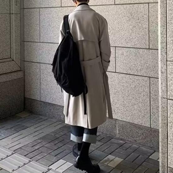 Мужская ветровка, пальто с лацканами, длинный рукав, двубортный тренчкот с карманами, однотонный свободный крой, осень-зима, средняя длина, верхняя одежда