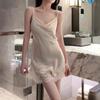 Пижама женская Ice Silk: Сексуальный комплект из двух частей: майка с драпированным вырезом и халат для лета, весны и осени.