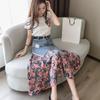 Floral Skirts Womens Medieval Pleated Long Goth Skirt A-LINE Irregular Denim Spliced Chiffon Jean Beach Maxi Skirt Y2k Summer