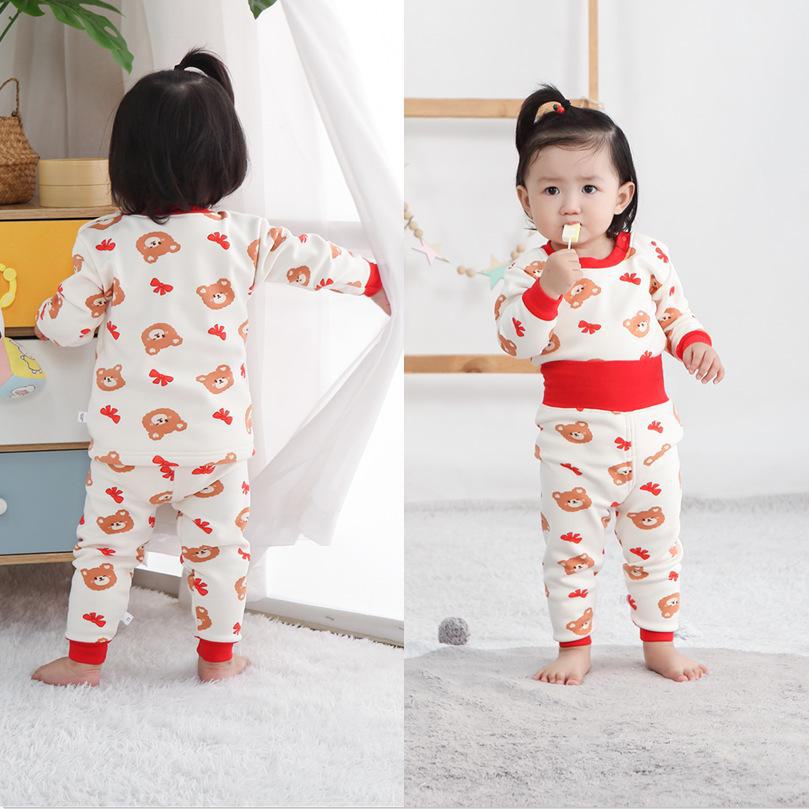 Комплект нижнего белья из бархата с высокой талией для малышей: Пижамы для мальчиков и девочек с защитой живота на осень-зиму