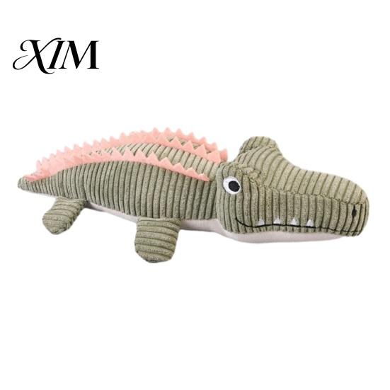 Interactive Play Toys for Indoor Outdoor Use Corduroy Crocodile Dog Toy, Squeaky Plush Chew Soft Puppy Teething Stuffed Animal Small to Medium