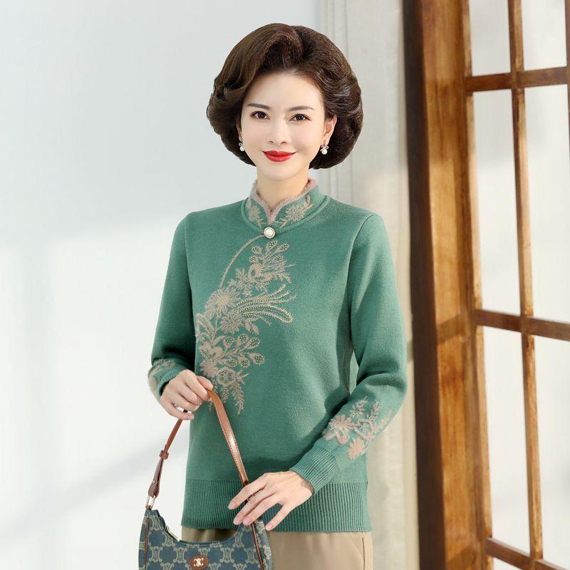Осень Зима Женский Свитер из Норкового Флиса Свободный Большого Размера Вышитый Пуловер Флис Утепленный Вязаный Топ