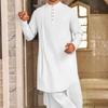 Men's Cotton Linen Kaftan Long Sleeve O-Neck Robe Solid Color Button-up Collar Thobe Breathable
