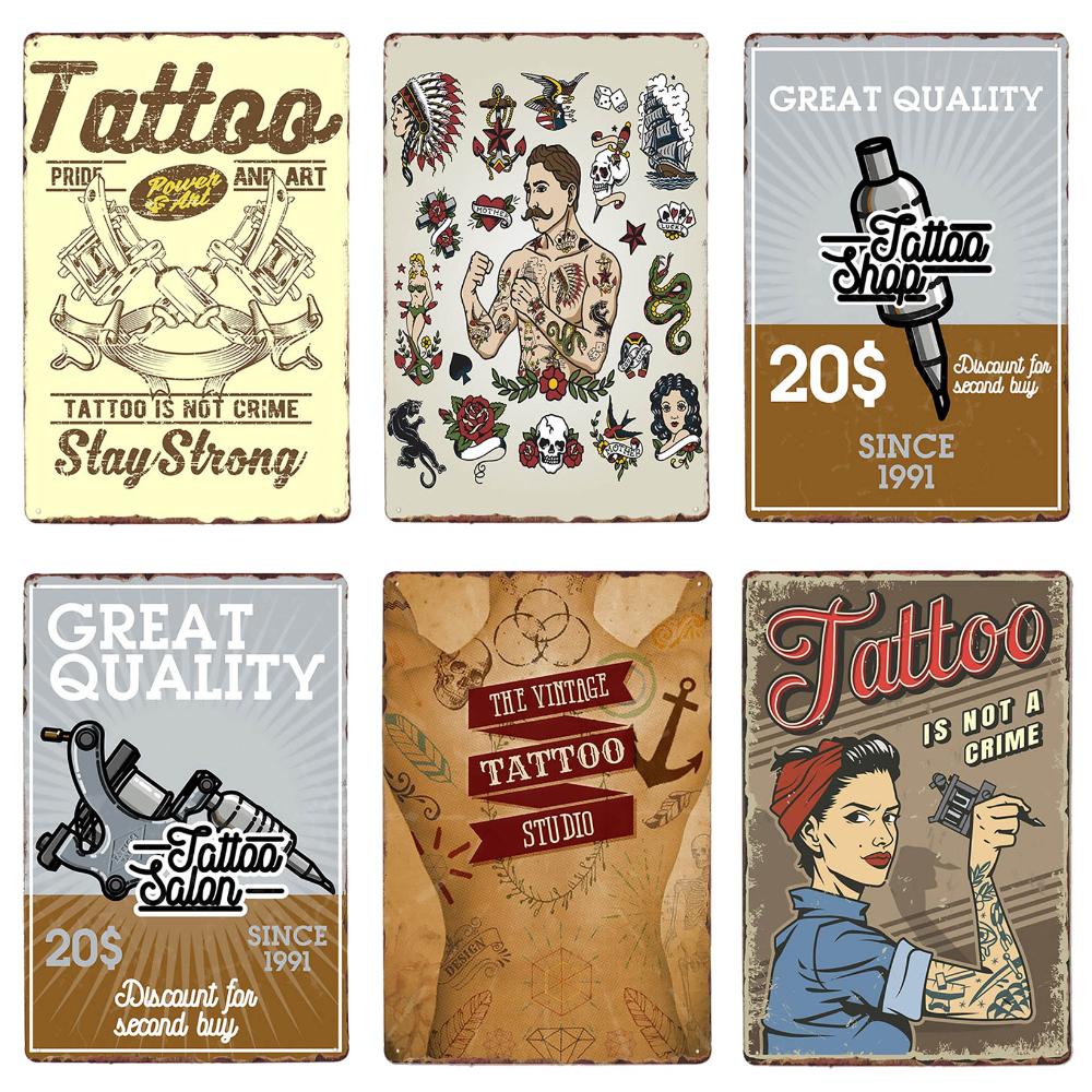 Классическая металлическая жестяная вывеска для студии татуировки, винтажная настенная художественная роспись, антикварный декор комнаты для салона татуировки, декор для дома в салоне, WY86