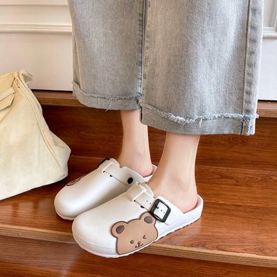 Летние женские сандалии, тапочки на толстой подошве, домашние шлепанцы, уличные милые тапочки с медвежонком, пляжные удобные туфли с пряжкой, женские туфли без каблуков
