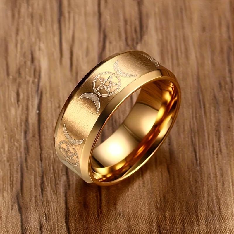 [Stylish Goddess Pentagram Ring] Stylish Stainless Steel Ring | Classic Triple Goddess Pentagram Design, 8mm Wide, Perfect for Outdoor Activities and
