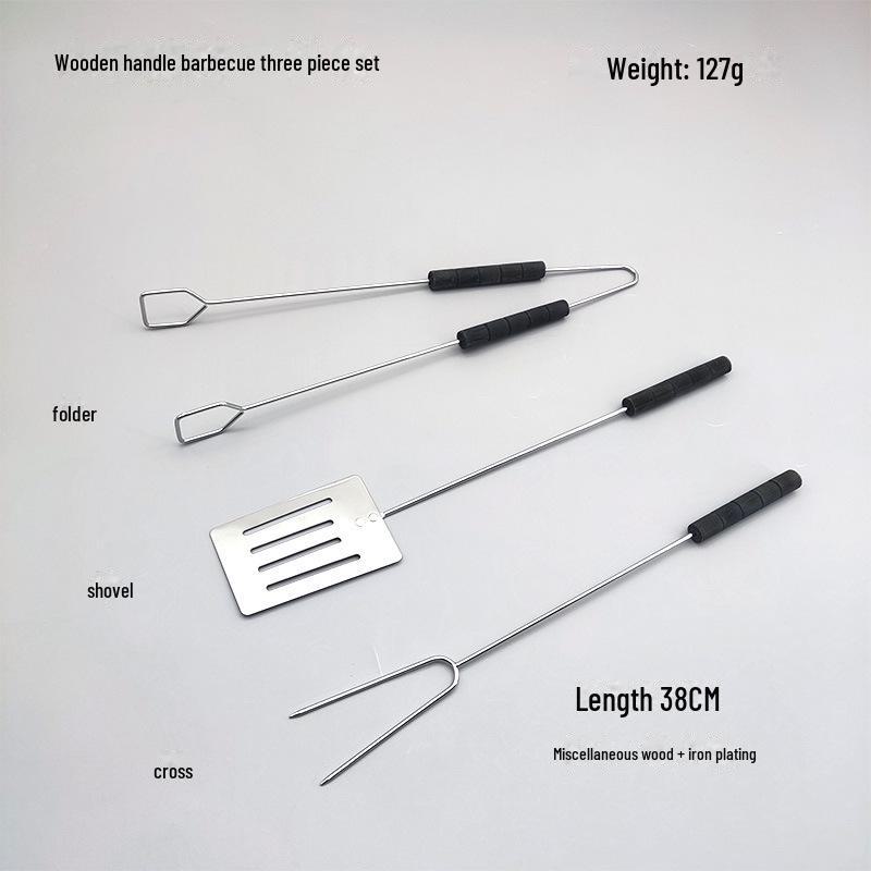 Набор инструментов из нержавеющей стали для барбекю Zibo Outdoor: Щипцы с деревянной ручкой, лопатка, вилка