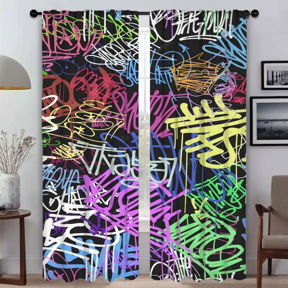 Кухонные шторы для гостиной, занавески с красочным узором, перегородки, украшения на Хэллоуин, домашний интерьер, шторы, 2 шт.