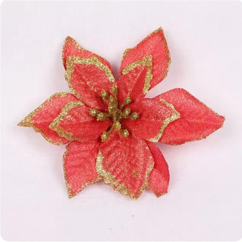 5/10 шт. Блестящее рождественское украшение 13 см Искусственные цветы Украшение для рождественской елки для домашнего декора Навидад Новый год 2026 Аксессуары