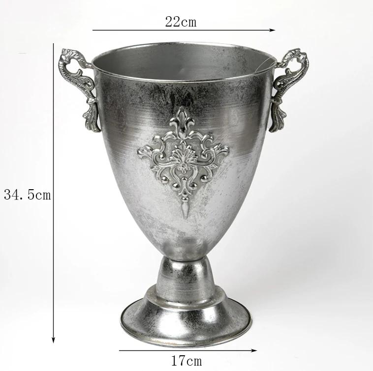 Vintage Classic Silver Iron Flower Vase Decoration Home Room Table Flowerpot Ornaments Office Store Flower Arrangement Crafts