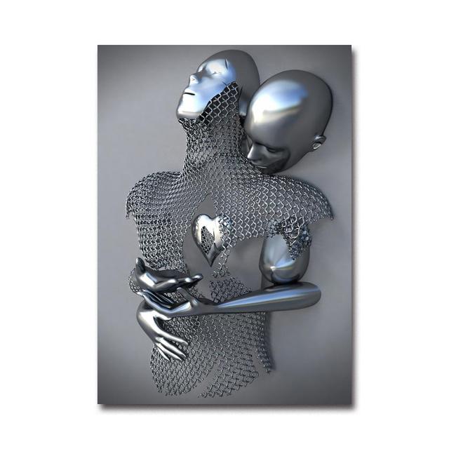 Metal Robot Abstract Art Sculpture Oil Painting Poster Exquisite Light Luxury Erotic Wall Decoration Painting Version