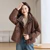 Fashionable Loose Fit Autumn Winter Stand Collar Diamond Grid Thin Cotton Coat, Middle-aged and Elderly Cotton Jacket