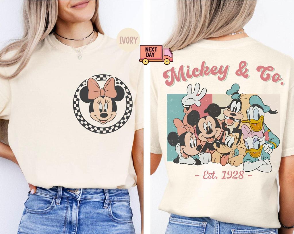 Comfort Color Retro Custom Mickey & Friends Shirt,Disney Vacation Shirt,Checkered Magic Kingdom Family Matching Trip Tee,WDW Disneyland Shir
