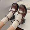 Woman Uniform Pu Leather Pumps Shoe Female Loafers Retro Brown Mary Jane Shoes Women Thick Heels Ankle Buckle Lolita Shoes