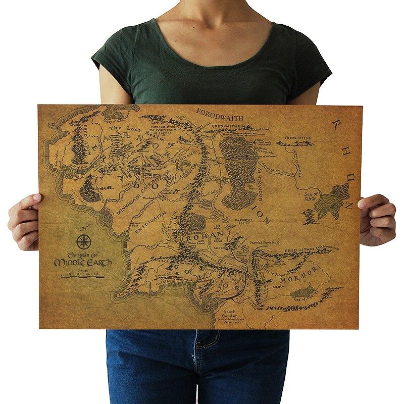 Map Of Middle-earth Movie Posters Ancient Ways Map Kraft Paper Adornment Picture Wall Sticker