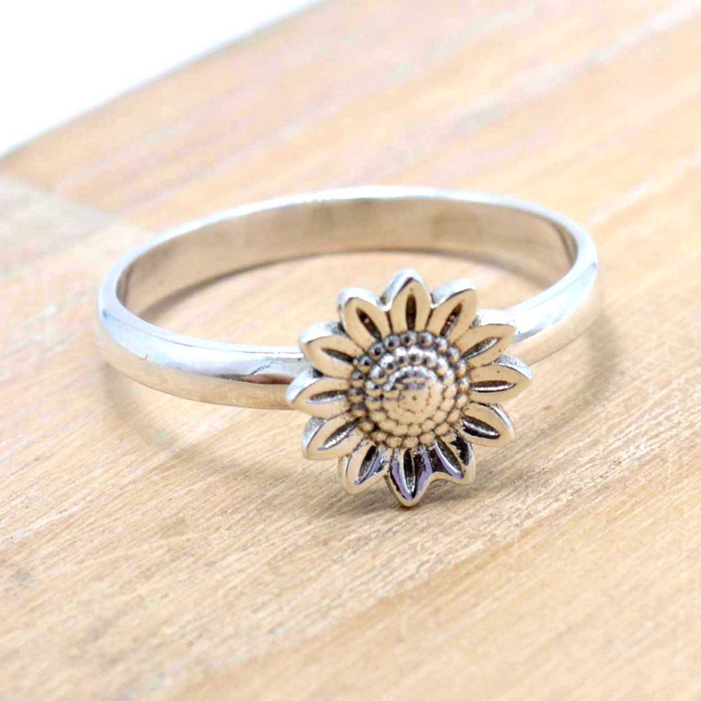 Кольцо из стерлингового серебра 925 пробы с подсолнухом, женские ювелирные изделия ручной работы