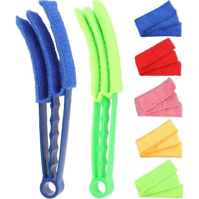 Window Blind Cleaner Duster Brush, 2 Pack Air Vent Cleaner Brush with 5 Reusable Microfiber Sleeves, Multi-Purpose Cleaning Tool for Venetian Blinds,