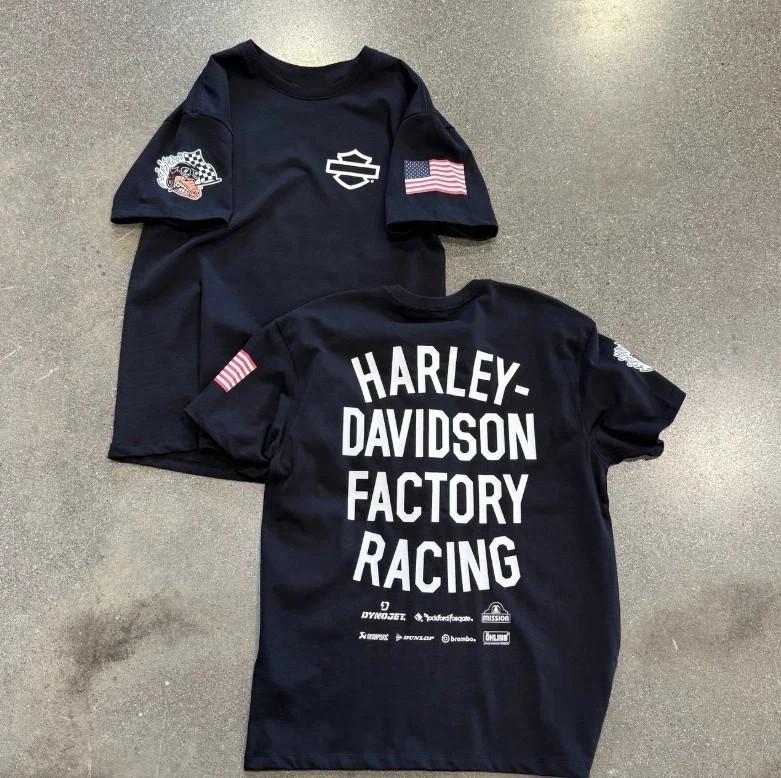 Черная Унисекс Футболка Harley Davidson Factory Racing