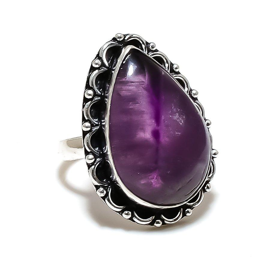 Sage Amethyst Gemstone Handmade 925 Sterling Silver Jewelry Ring Size 8 SU-10626