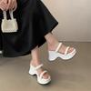 Thick-soled Slope Heel Cool Slippers for Women's High-end Wear 2025 Summer New Versatile One-word Strap High Heels