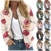 Women's Fashionable Casual Long Sleeve Floral/Leaf Print Round Neck Zipper Jacket