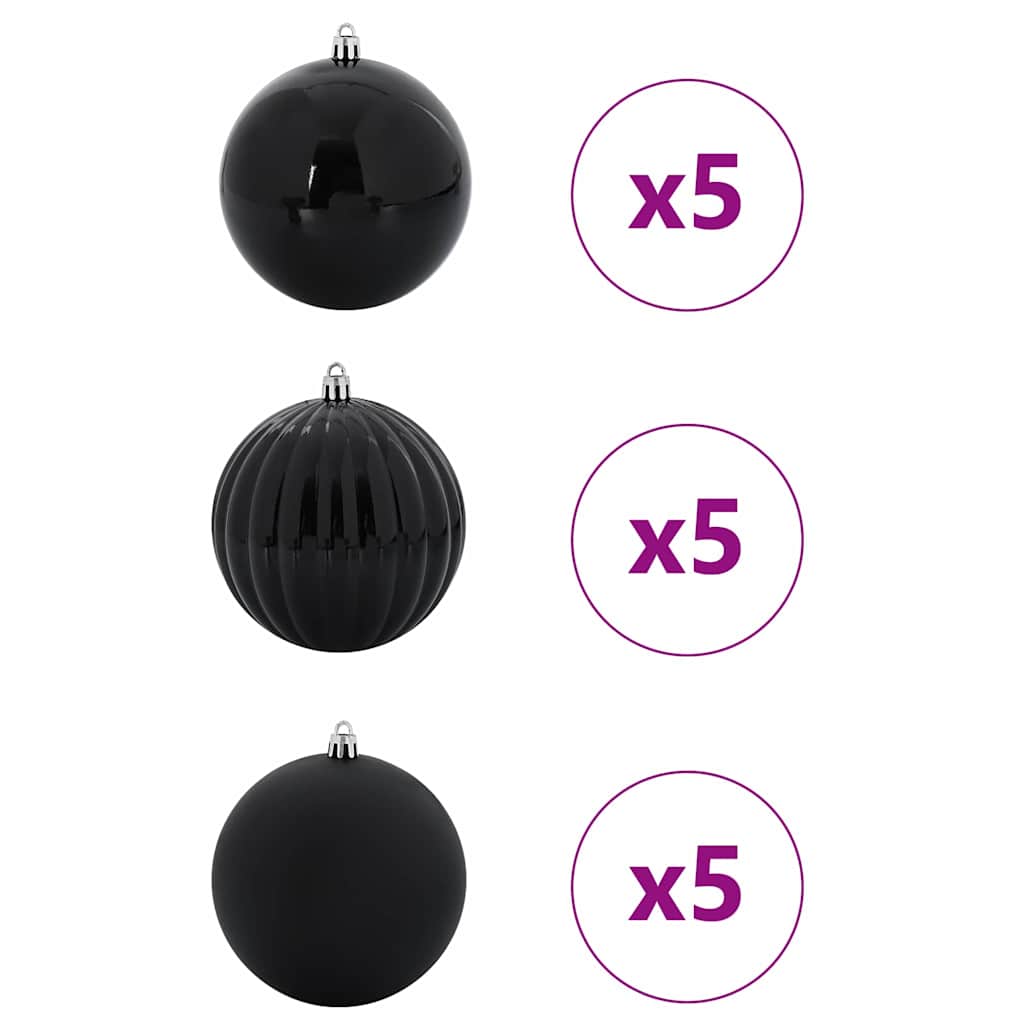 XL Christmas Ornament Set 15 pcs Black Plastic