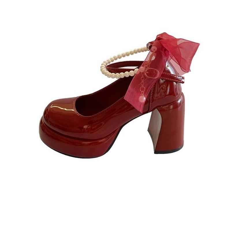 Красные туфли Мэри Джейн женские летние новые супер высокий каблук на платформе темпераментные туфли-лодочки