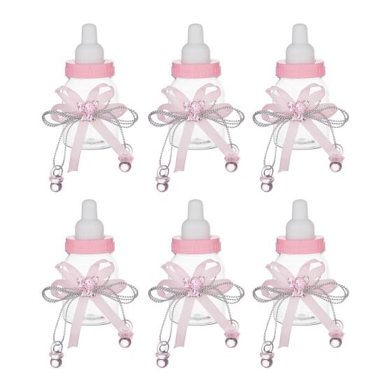 1/6/12 шт. Мини-конфетница в виде бутылочки молока с мишкой из страз и бантом из ленты, для сладостей и угощений, банка для хранения, сувениры для вечеринки в честь рождения ребенка