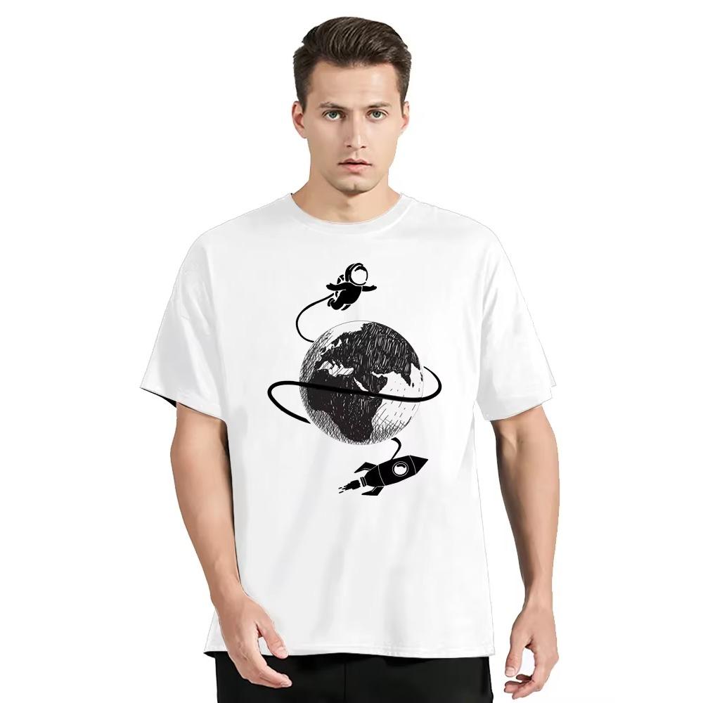 Футболка с принтом «Астронавт, космический корабль, лунная поверхность», модная летняя мужская одежда, футболка оверсайз, хип-хоп футболка, повседневный топ с круглым вырезом