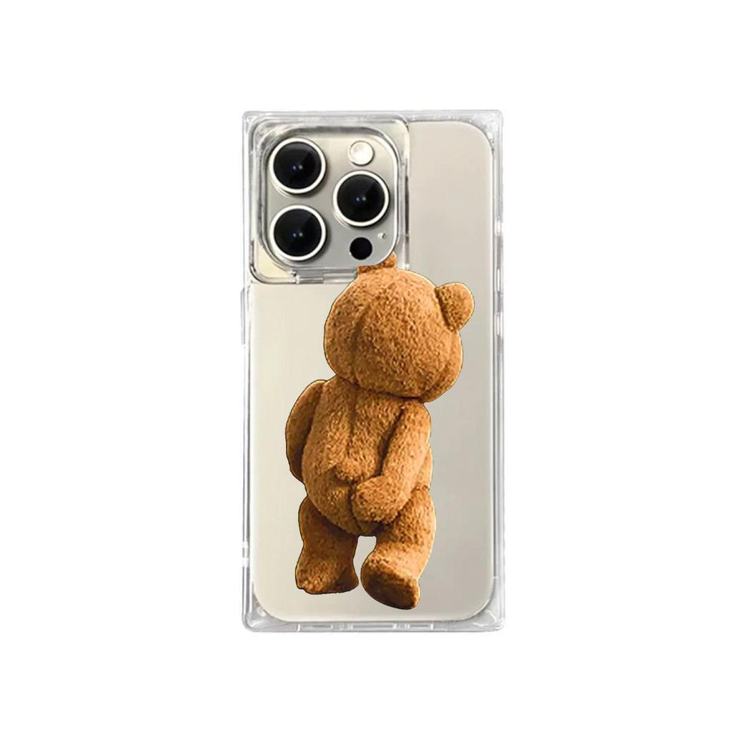 Transparent Square Back Tube Case Casing Protection For iPhone 13 16 ProMax 12 15 Plus 14 Pro Max 11 Anti-Oxygen,Funny Bear Pattern