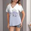 Женская футболка свободного покроя с открытыми плечами, V-образным вырезом и короткими рукавами, с градиентным принтом