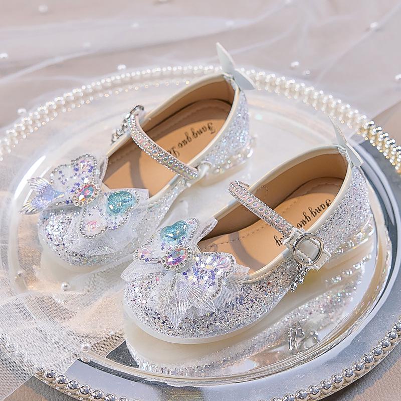 Новые Хрустальные Туфли-Хвост Русалки для Девочек 2025 года с Мягкой Подошвой и Высоким Каблуком, Идеальны для Вечерних Платьев