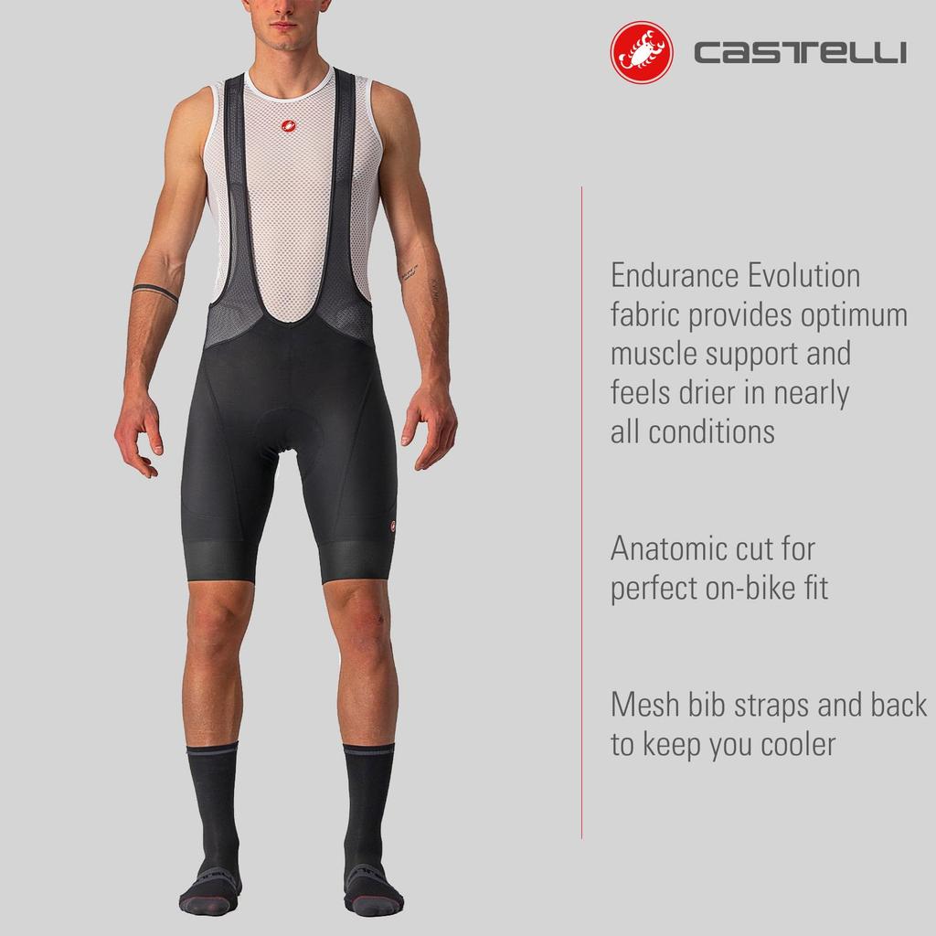 CASTELLI Men's Endurance 3 Bib Shorts for Road/Gravel Cycling, Black, Large